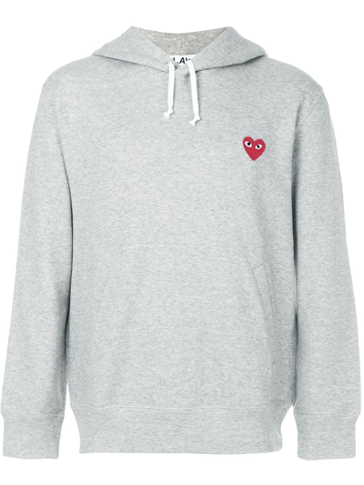 Shop Comme Des Garçons Play Hooded Sweatshirt With Embroidered Logo In Grey