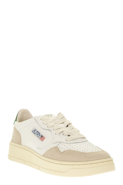 Shop Autry Medalist Low - Leather And Suede Sneakers In White/green