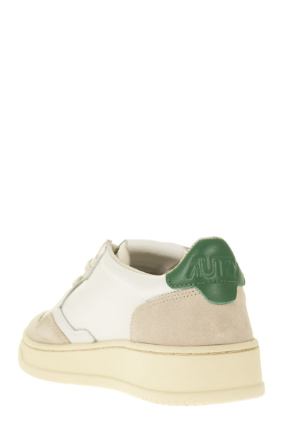 Shop Autry Medalist Low - Leather And Suede Sneakers In White/green
