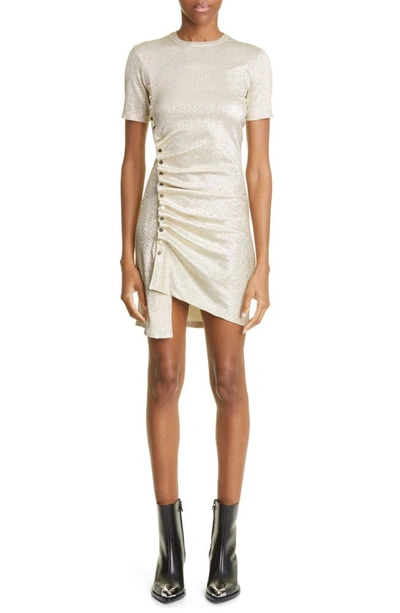 Shop Paco Rabanne Asymmetric Snap Front Sparkle Minidress In Silver / Gold