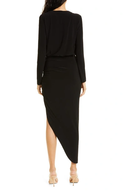 Shop Norma Kamali Long Sleeve Side Drape Gown In Black