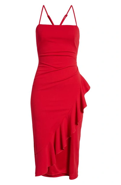 Shop Lnl Square Neck Side Ruffle Midi Dress In Red