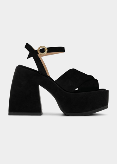 Shop Nodaleto Bulla Joni Crisscross Platform Sandals In Black Moon