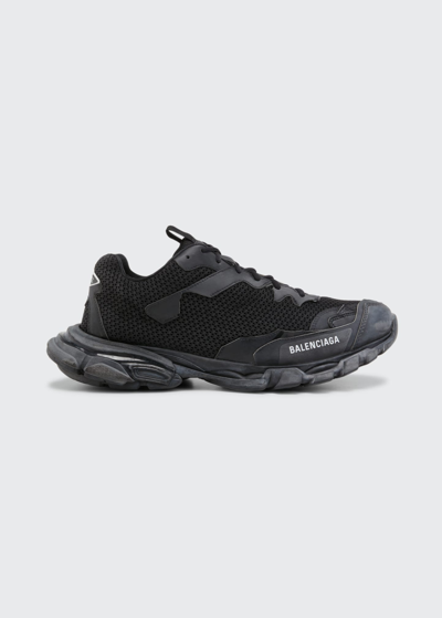Shop Balenciaga Men's Track.3 Mesh Logo Runner Sneakers In Noir/ecru