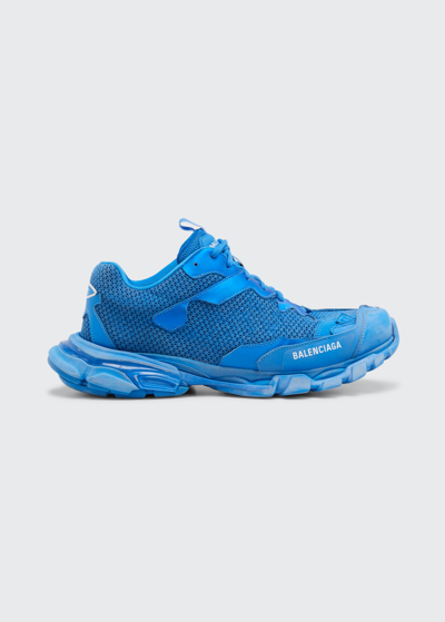 Shop Balenciaga Men's Track.3 Mesh Logo Runner Sneakers In Blue/white