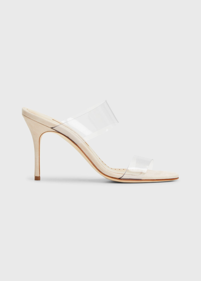 Shop Manolo Blahnik Scolto Clear Two-band Slide Sandals In Mnud2601