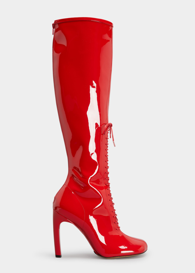 Shop Dries Van Noten Patent Calfskin Lace-up Knee Boots In Red