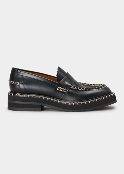 Shop Chloé Noua Leather Penny Loafers In Black