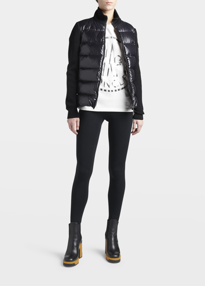 Shop Moncler Puffer Knit Cardigan In Black