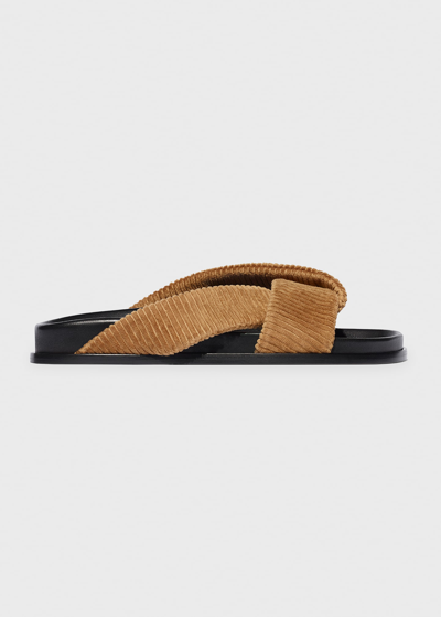 Shop Emme Parsons Folded Corduroy Slide Sandals In Tan