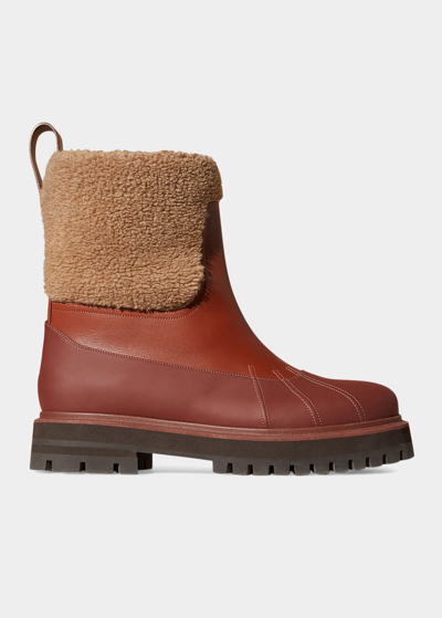 Shop Loro Piana Regent Leather Cashmere Winter Boots In P500 Kummel Lp