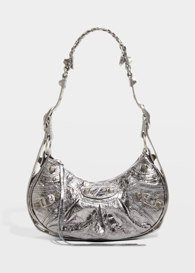 Shop Balenciaga Cagole Xs Metallic Stud Hobo Shoulder Bag In Silver