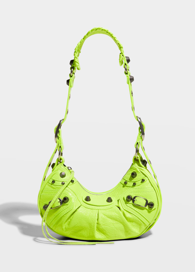 Shop Balenciaga Le Cagole Xs Zip Leather Shoulder Bag In Fluo Yellow
