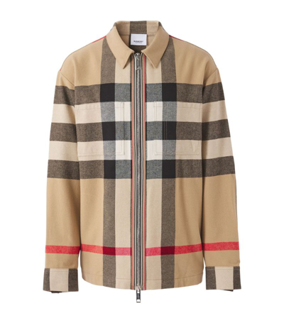 Shop Burberry Check Zip Shirt In Brown