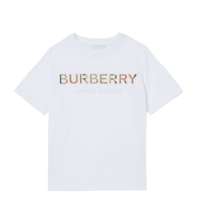 Shop Burberry Kids Embroidered Logo T-shirt In White
