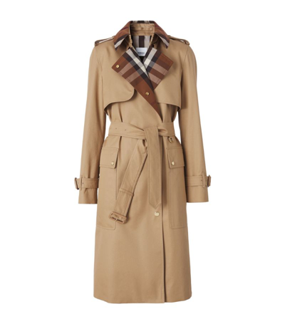 Shop Burberry Check Panel Cotton Gabardine Trench Coat In Brown