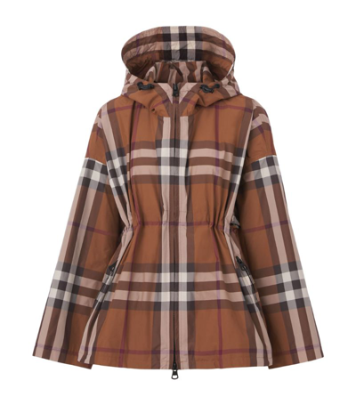 Shop Burberry Hooded Check Jacket In Brown