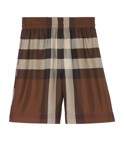 Shop Burberry Silk Check Shorts In Brown
