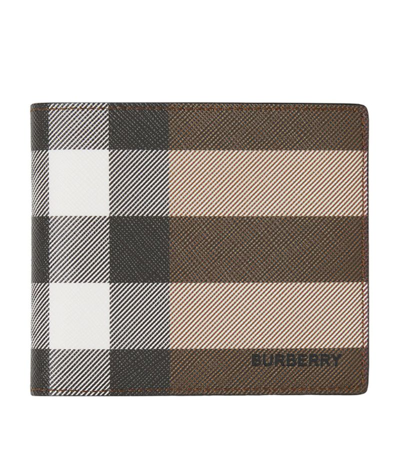 Shop Burberry E-canvas Check Bifold Wallet In Brown