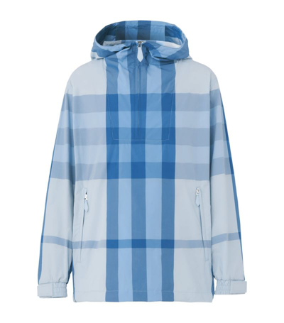 Shop Burberry Check Hooded Coat In Blue
