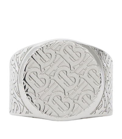 Shop Burberry Palladium-plated Tb Monogram Signet Ring In Silver