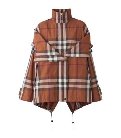 Shop Burberry Check Reconstructed Hooded Jacket In Brown