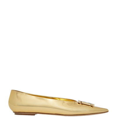Shop Burberry Leather Tb Monogram Ballet Flats In Gold