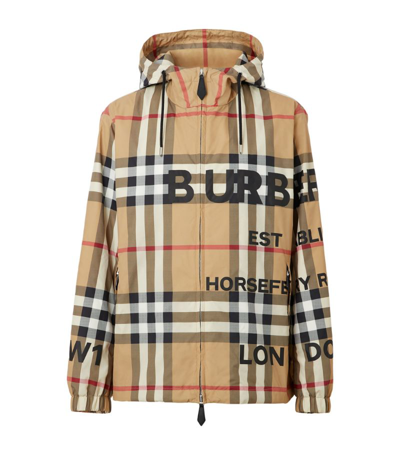 Shop Burberry Check Horseferry Print Hooded Jacket In Brown