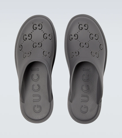 Shop Gucci Gg Rubber Slippers In Graphite Grey