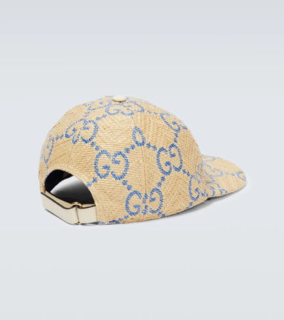 Shop Gucci Gg Raffia-effect Baseball Cap In Sand/white