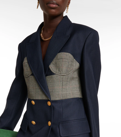 Shop Gucci Double-breasted Blazer In Urban Blue/mix