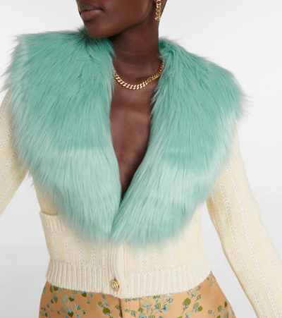 Shop Gucci Faux Fur-trimmed Cardigan In Ecru/mix