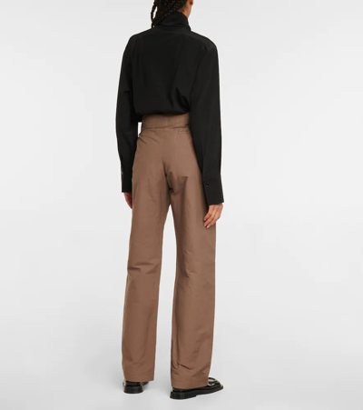 High-rise Belted Pants In Olive Brown