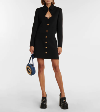 Shop Versace Cutout Virgin Wool Jacket In Black