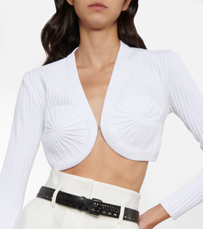 Shop Alaïa Compact-knit Cropped Cardigan In Blanc