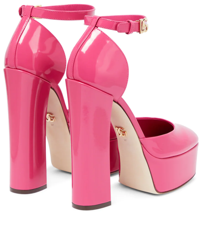 Dolce & Gabbana Capri 145 Platform Pumps In Polished Leather In Rosa Geranio