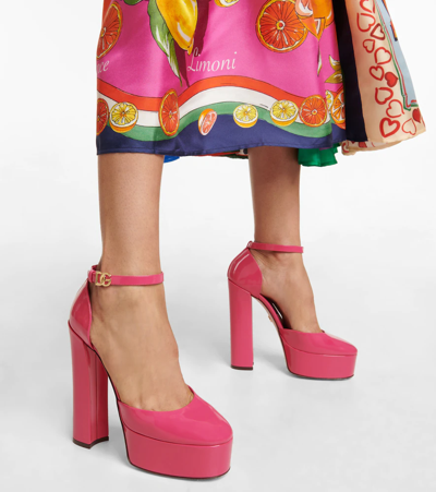 Shop Dolce & Gabbana Platform Leather Sandals In Rosa Geranio