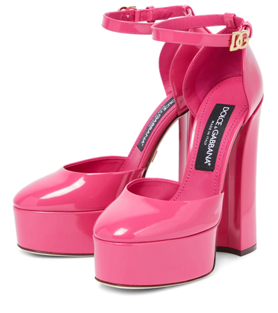 Dolce & Gabbana Capri 145 Platform Pumps In Polished Leather In Rosa Geranio