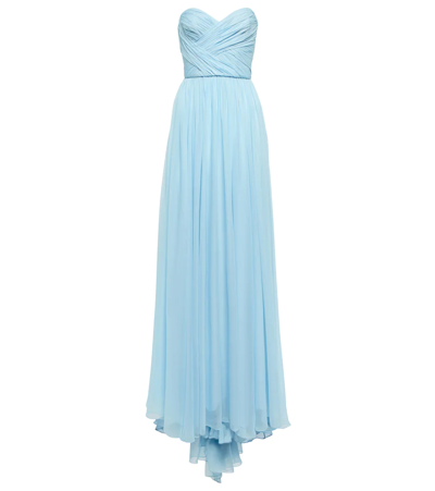 Shop Monique Lhuillier Strapless Silk Chiffon Gown In Pale Blue