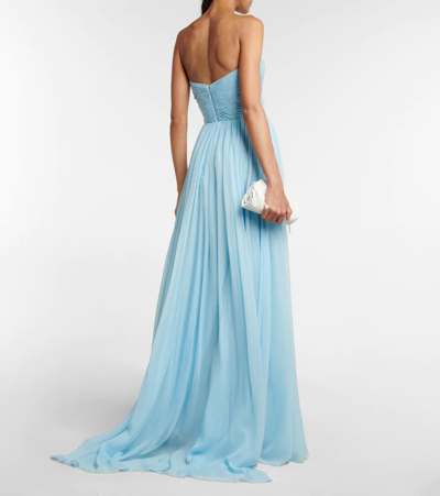 Shop Monique Lhuillier Strapless Silk Chiffon Gown In Pale Blue