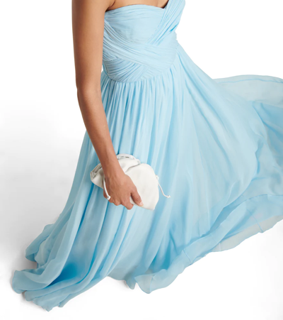 Shop Monique Lhuillier Strapless Silk Chiffon Gown In Pale Blue