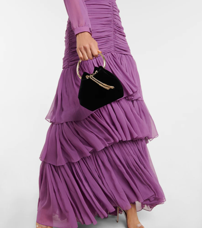 Shop Costarellos Mila Ruched Tiered Silk Chiffon Gown In Plum