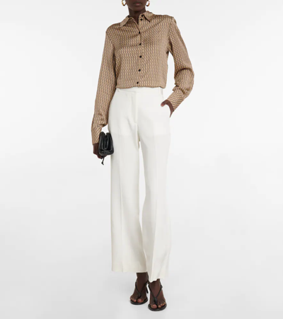 Victoria Beckham Logo-pattern Relaxed-fit Woven Shirt In Camel/dark Navy