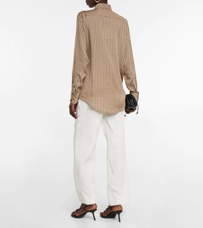 Victoria Beckham Logo-pattern Relaxed-fit Woven Shirt In Camel/dark Navy