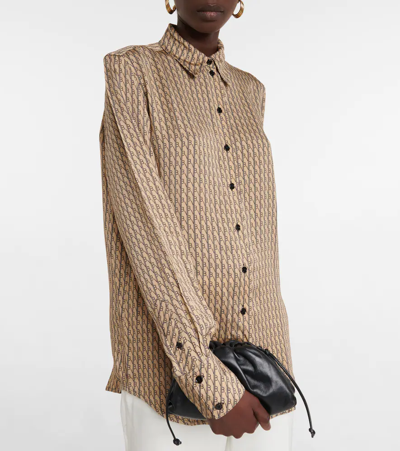 Victoria Beckham Logo-pattern Relaxed-fit Woven Shirt In Camel/dark Navy