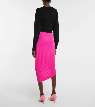 Shop Dries Van Noten Draped Jersey Midi Skirt In Fuchsia