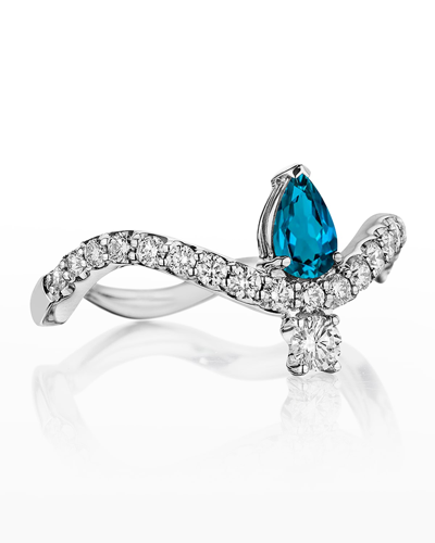 Shop Hueb 18k Mirage White Gold Ring With Vs/gh Diamonds And Blue Topaz