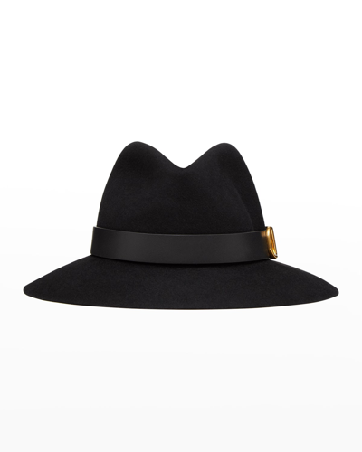 Shop Valentino Vlogo Felt Fedora Hat In Black
