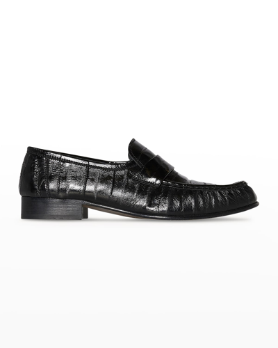 Shop The Row Soft Leather Flat Loafers In Black