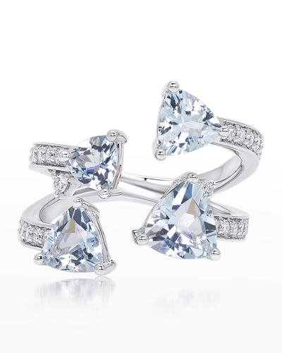 Shop Hueb 18k Mirage White Gold Ring With Vs/gh Diamonds And Four Blue Aquamarine